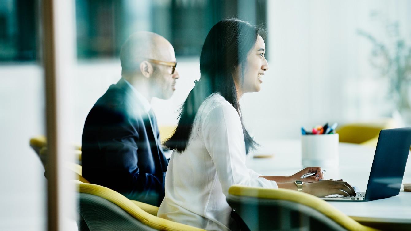 Woman and man in a meeting